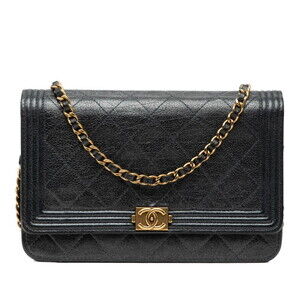 CHANEL Blue Leather Logo Shoulder Bag